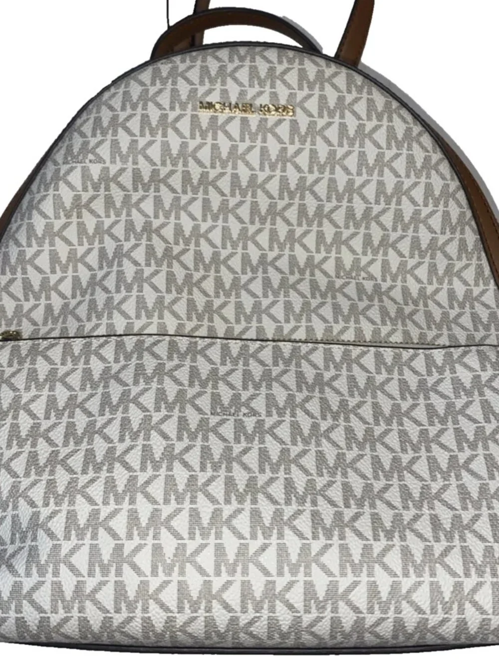 Michael Kors Beige/Brown MK Monogram Logo Backpack Zip Gold Hardware NWT